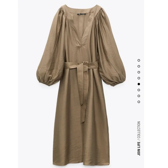 Zara * Belted Midi Dress Tan - Picture 3 of 5